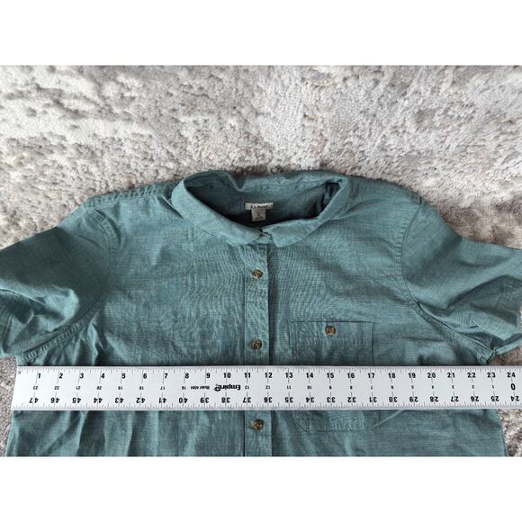 LL Bean Womens Size XL Cotton Button Shirt Green Short Sleeve Casual Collared - Picture 5 of 10